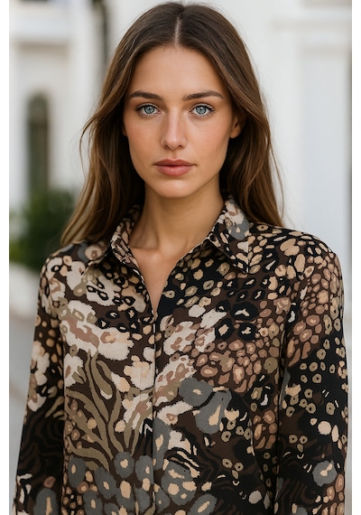 Rich Kadın Kahverengi Desenli Viskon Gizli Düğme Detaylı Slim Fit Desing Gömlek kahverengi Rich Kadın Kahverengi Desenli Viskon Gizli Düğme Detaylı Slim Fit Desing Gömlek kahverengi