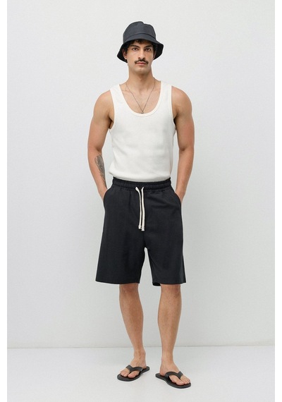 Vamos Basic Oversize Keten Şort Siyah