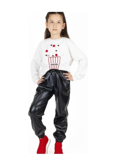 Kız Çocuk Popcorn Baskılı Sweatshirt-13493 Ekru