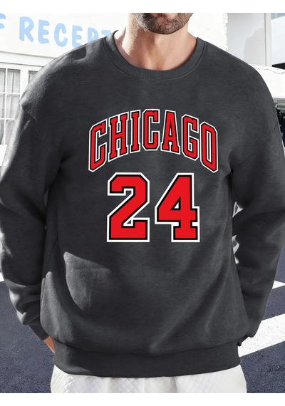 Startmore Startmorechicago Number 24 Letter Baskılı Erkek Kazakları Rahat Sokak Modası Polar Sweatshirt Yuvarlak Antrasit