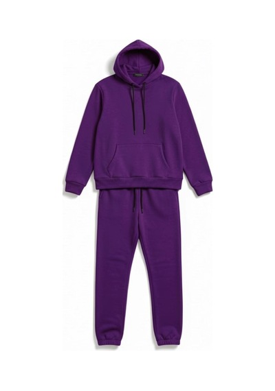 Moibody Kadın 3 İplik Şardonlu Eşofman Takımı Premium Kapüşonlu Sweatshirt Ve Jogger Alt Mor Mor