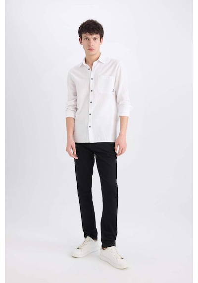 DeFacto %100 Pamuk Regular Fit Basic Düz Uzun Kollu Beyaz Gömlek D7079AX25SPWT34