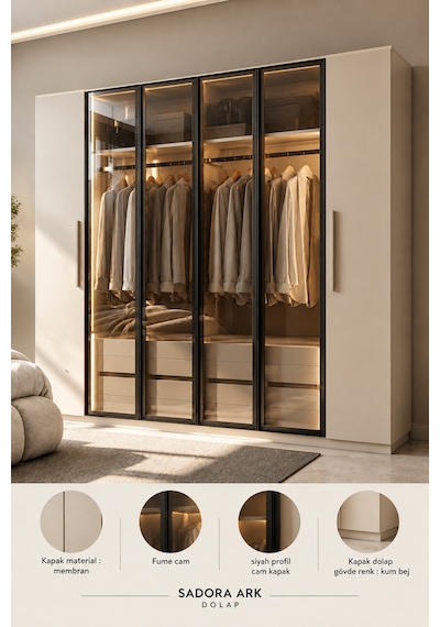Free Home Sadora Kum Beji Mdf Gardırop Elbise Dolabı 240x218x57 Kumbeji