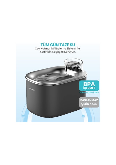 Wf007l Otomatik Kedi Su Sebili, 3.5lt Geniş Hazne, Bpa Içermez, Metal Tabla, Ultra Sessiz