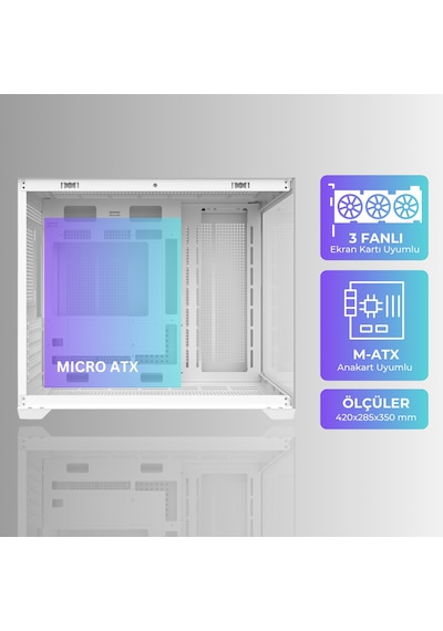 Terranova Kumandalı 6 Argb Fanlı Nova Beyaz Midi Tower Cam Panel Gaming Oyuncu Bilgisayar Kasası