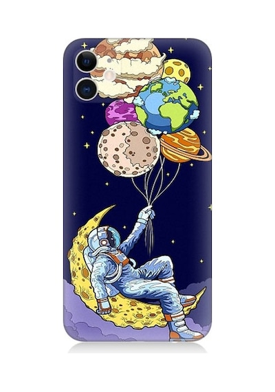 Apple Uyumlu iPhone 12 Astronot Ve Gezegenler Desenli Silikon Kılıf