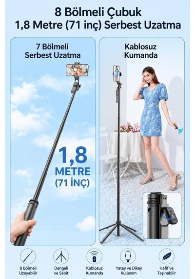 Özel Seri Tripod Çok Amaçlı 1.6m Kamera Telefon Tutucu C17 Siyah Sunum Rehber Stüdyo