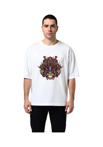 Paybuy Parlayan Gözlü Mekanik Ejderha Baskılı Erkek Oversize Tişört