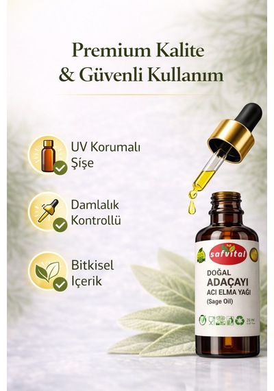 Safvital Adaçayı / Acı Elma Yağı 20 Ml Bitkisel Bakım Yağı Saç Ve Cilt Bakımına Uygun Yoğun Antiseptik İçerik