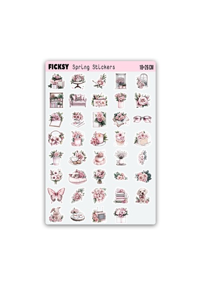 İlkbahar Yaz Çiçek Sticker Seti - 60 Adet Etiket Çıkartma Diğer