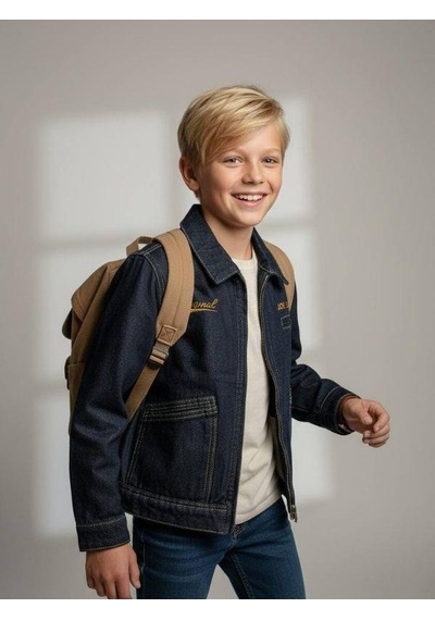 Zekids Erkek Çocuk Fermuarlı Tasarım Denim Ceket-16641 Renkli