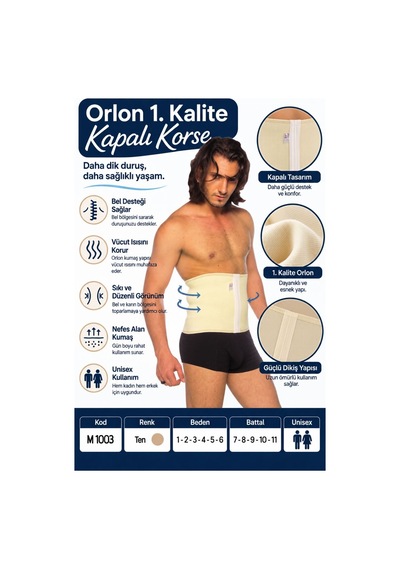 Orlon 1. Kalite Kapalı Korse Unisex Bel Ve Karın Korsesi M 1003 - Rylks Standart