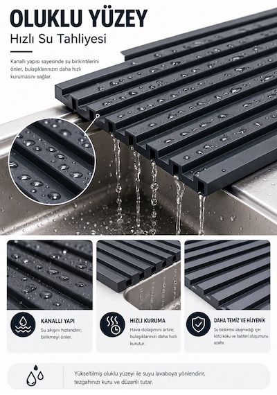 Sas Haus Plastik Pratik Lavabo Tezgah Üstü Bulaşık Kurutmalığı Siyah 35 X 45 S-10145