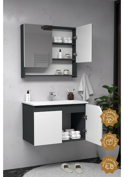 Teta Home Napoli 65 Cm Mdf Banyo Dolabı Seti Antrasit-beyaz Antrasit - Beyaz