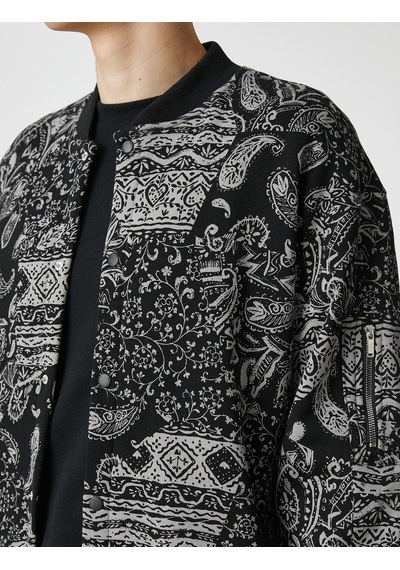 Koton Bomber Ceket Çıtçıt Düğmeli Şal Motifli Fermuar Detaylı Şardonlu Gri Desenli 3sam50007mk Gri Koton Bomber Ceket Çıtçıt Düğmeli Şal Motifli Fermuar Detaylı Şardonlu Gri Desenli 3sam50007mk Gri