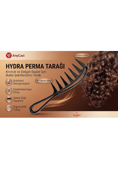 Anycast Hydra Perma Tarağı, Kıvırcık Ve Dalgalı Saçlar İçin Bukle Şekillendirici Tarak