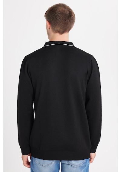 Tudors Erkek Slim Fit Dar Kesim Uzun Kol Polo Yaka Çizgili Siyah Kazak-35807 Siyah