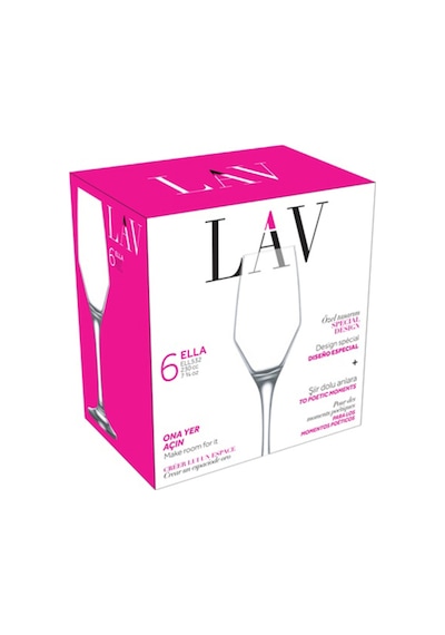 Lav Ella Cam Şampanya Kadehi 6'lı 230 ml Ayaklı (Kahve Yanı Su/Kokteyl Bardağı)