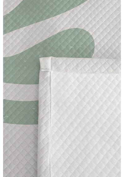 Minimal Yaprak Yeşil Genç Odası Tek Kişilik Pike Takımı - Modern 160x220 Cm Kapitone Yatak Örtüsü Gizli Tül Kırığı
