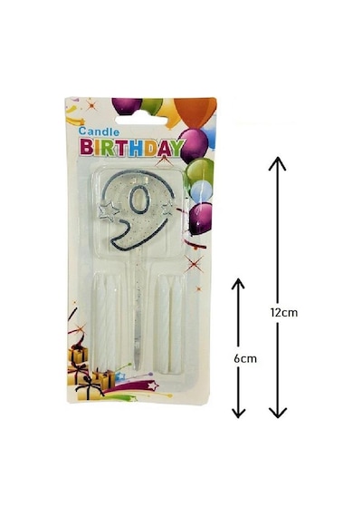 Mika Şeffaf 9 Rakam Gümüş Mum Set