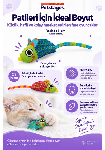 Petstages Catnip Chew Mice Catnipli Kedi Oyuncağı 2'li Paket