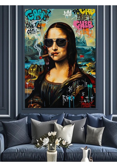 Ahşap Tablo Gözlüklü Monalisa Kadın Pop Art Ünlü Tabloları