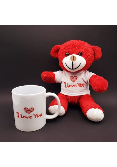 I Love You Baskılı Kupa Ve Kırmızı Ayıcık Seti Pop