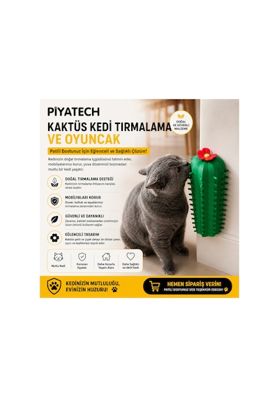 Kaktüs Tasarımlı Duvar Köşe Kedi Kaşınma Ve Masaj Fırçası Tırmalama Aparatı