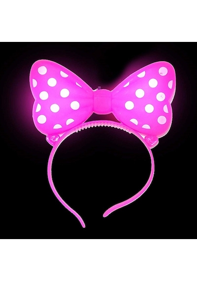 2 Adet Minnie Mouse Işıklı Taç Pembe Miki Taç Pembe Işıklı Taç Pink Headband Led Light Pembe Taç