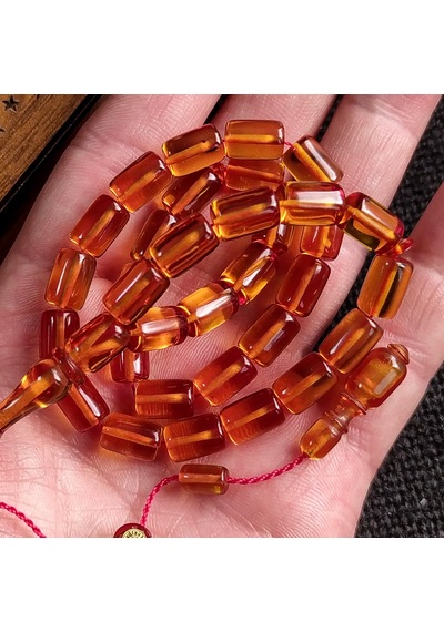 İmzalı 7X11 mm Altın Ateşi Kehribar Tesbih Usta İşçilikli