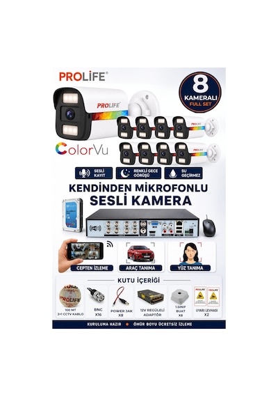 8 Li Sesli Güvenlik Kamerası 5 Mp Gece Renkli Full Hd Kamera Seti 8 Li Sesli Güvenlik Kamerası 5 Mp Gece Renkli Full Hd Kamera Seti