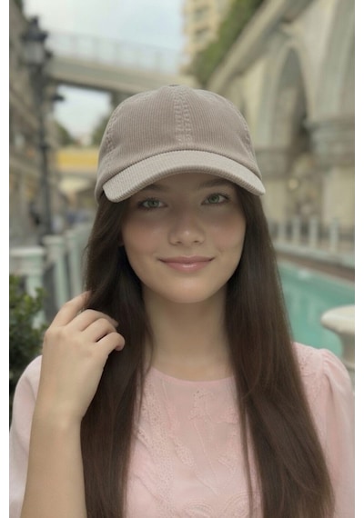 Mollycrush Kadın Mevsimlik Fitilli Kadife Bej Şapka Günlük Ayarlanabilir Beyzbol Kep Bej