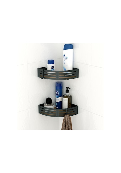 Teknotel Paslanmaz Kancalı Banyo Rafı Siyah + Ahşap Desen Bk269 Çok Renkli