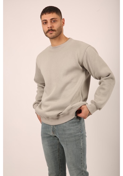 Baskılı İçi Yumuşak Tüylü Sweatshirt Açık Gri