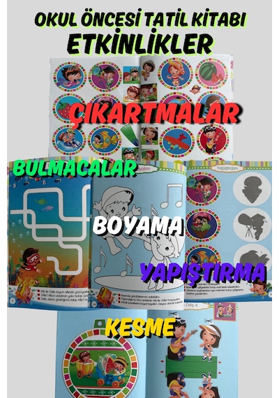 Anaokul Ve Okul Öncesi Etkinlikli Tatil Kitabı + Kes Yapıştır Kitabı