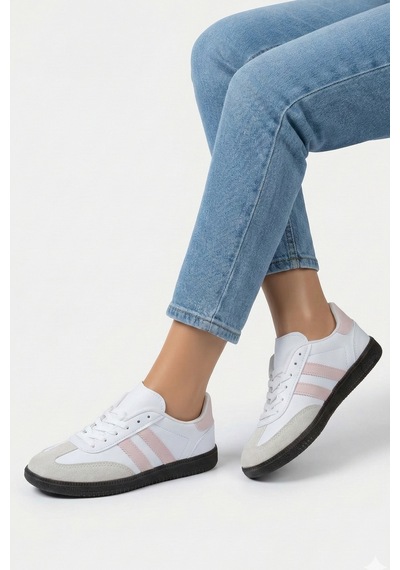 N Moda Unisex Siyah Beyaz Termo Taban Yanı Şeritli Bağcıklı Spor Ayakkabı Beyaz Pembe N Moda Unisex Siyah Beyaz Termo Taban Yanı Şeritli Bağcıklı Spor Ayakkabı Beyaz Pembe