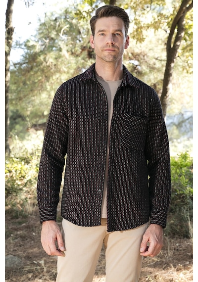 Buratti Desenli Cepli Regular Fit Uzun Kollu Kışlık Erkek Gömlek Cf24W127187 Siyah-Bordo