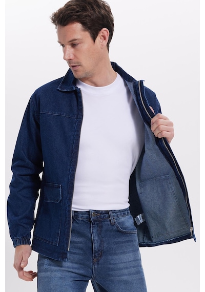 Tudors Erkek Relax Fit Rahat Kesim Çift Cep Denim Lacivert Kot Mont Gömlek-42027 Lacivert