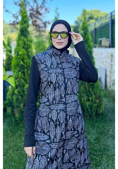 Remsa Jileli Likralı Tam Tesettür Mayo 2101 Merve - Siyah