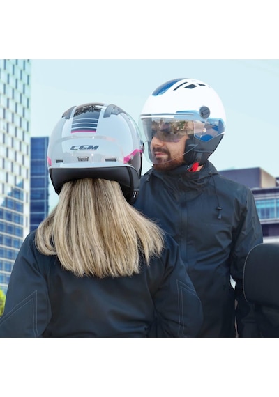 Cgm 116G Aır Bıco Uzun Vizör Güneş Vizörlü Açık Kask Mavi Beyaz