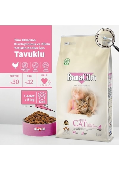 BonaCibo Adult Cat Light Sterilised Kısırlaştırılmış Yetişkin Kedi Maması 5 KG