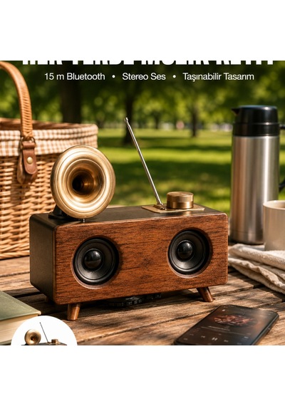 Bluetooth Hoparlör Ahşap Klasik Retro Gramofon Bluetooth Müzik Kutusu 84757541