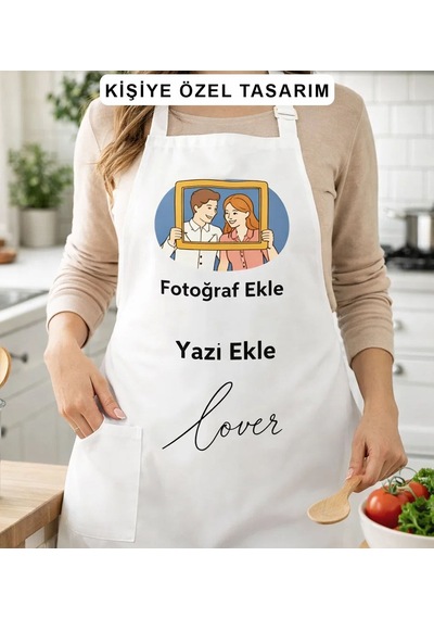 Bk Gift Kişiye Özel Kendin Tasarla Beyaz Mutfak Önlüğü - Aşçı Önlüğü, Şef Önlüğü, Sevgiliye Hediye, Doğum Günü Hediyesi Kobitmeyencom36893 Bk Gift
