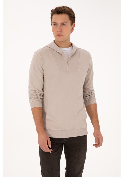 U.S. Polo Assn. Erkek Regular Fit Yarım Fermuarlı Kapüşonlu Taş Sweatshirt 50316391-VR049 U.S. Polo Assn. Erkek Regular Fit Yarım Fermuarlı Kapüşonlu Taş Sweatshirt 50316391-VR049