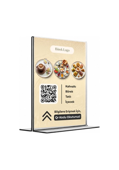 Kafeler İçin Qr Menü Standı 5 Adet T Tipi A6 10 15 Cm + Qr Menü Yazılımı Bej Bej