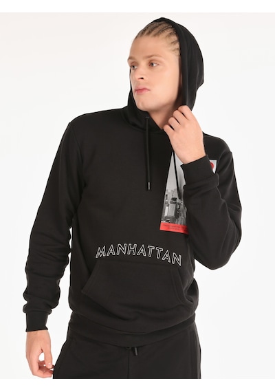 Colin's Colins Regular Fit Baskılı Kapüşonlu Siyah Erkek Sweatshirt Cl1064781 Siyah
