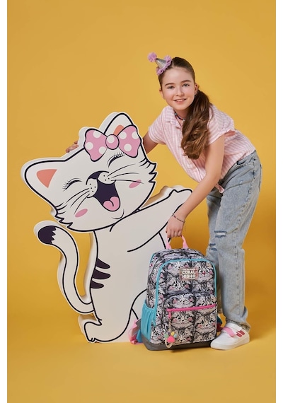 Coral High Dört Bölmeli Gri Kedi Ortaokul Çantası - Kız Çocuk
