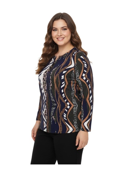 Linsolita Kadın V Yaka Baskılı 2 Düğmeli Bluz Bgl-st05096 Lacıvert