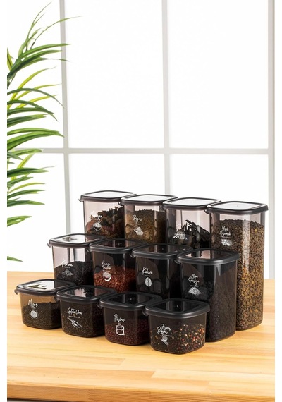 Beyaz Serigrafi Etiketli Kare Erzak Saklama Kabı 12'li Set 4x 0,55 Litre, 1,2 Litre, 1,75 Litre