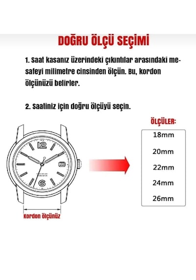 22mm Çapında Ucu Kavisli Gümüş Renk Çelik Saat Kordonu